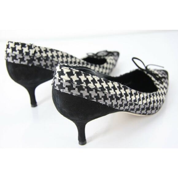 Manolo Blahnik Black Check Sfida Pointy Cap Toe Pointy Pumps Size 37 - Picture 4 of 10